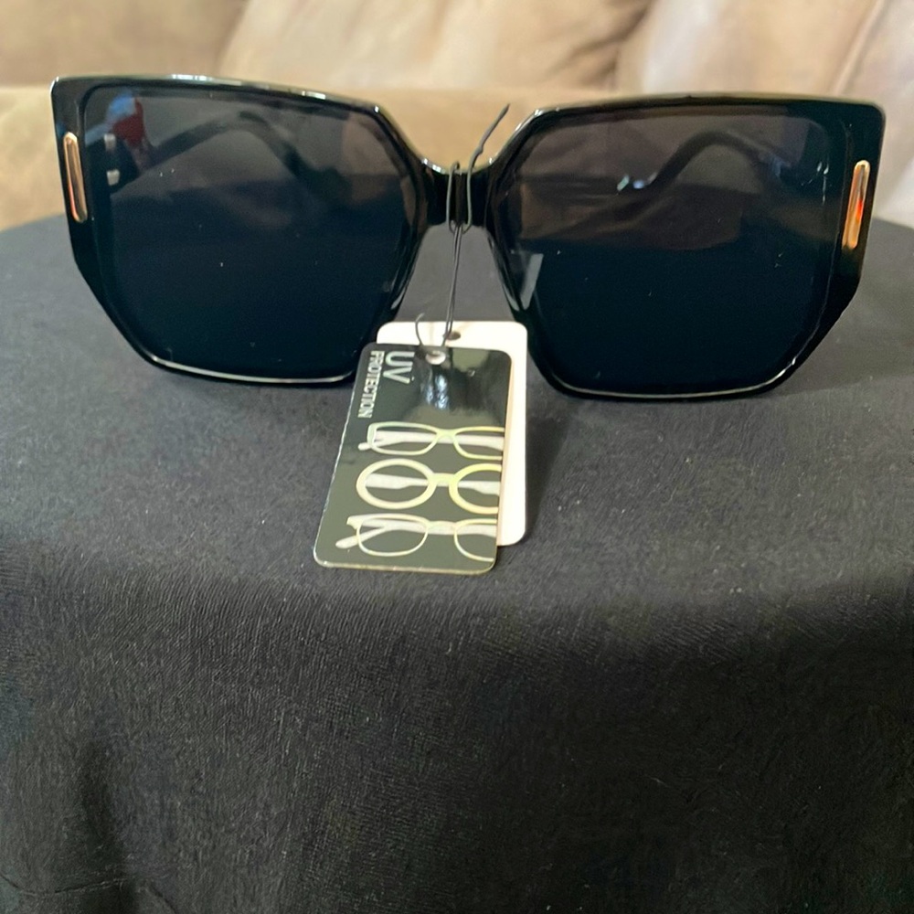 Black Sunglasses with Gold Accent and Large Lens